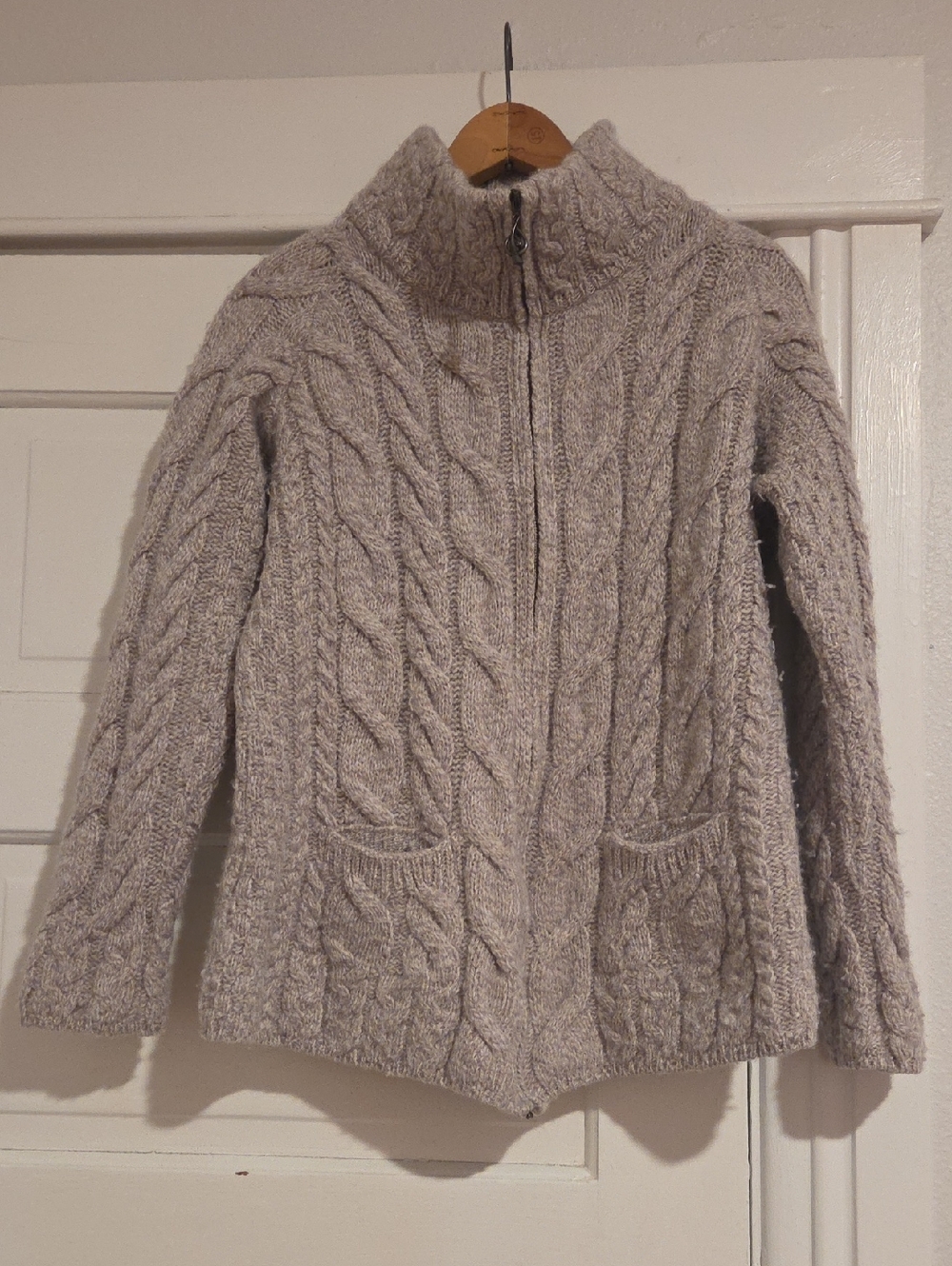 Shannon Woolen Mills Merino Wool Cable Knit Zip-Front Sweater Jacket Women's M